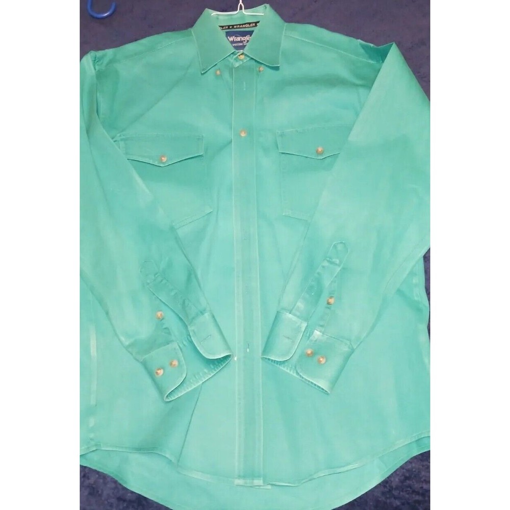 Vintage wrangler Western Wax Coating Shirt Button Down Aqua Teal 80s